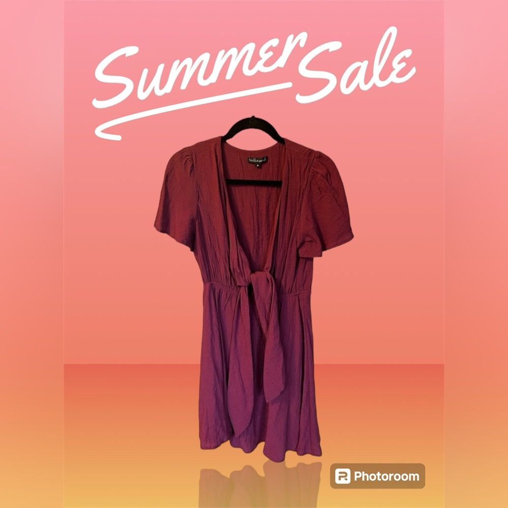 Wishlist Apparel Womens Key Hole Tie-Top Dress Red/Burgundy Flutter Sleeve Sz M